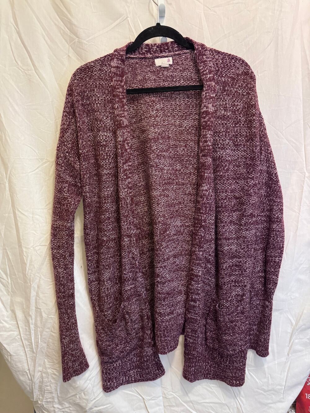 SO Burgundy Heather Duster Cardigan Long Knit Sweater Women's Size Large Juniors
